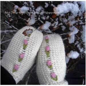Romantic Mittens With Rose Buds - Pdf Crochet..