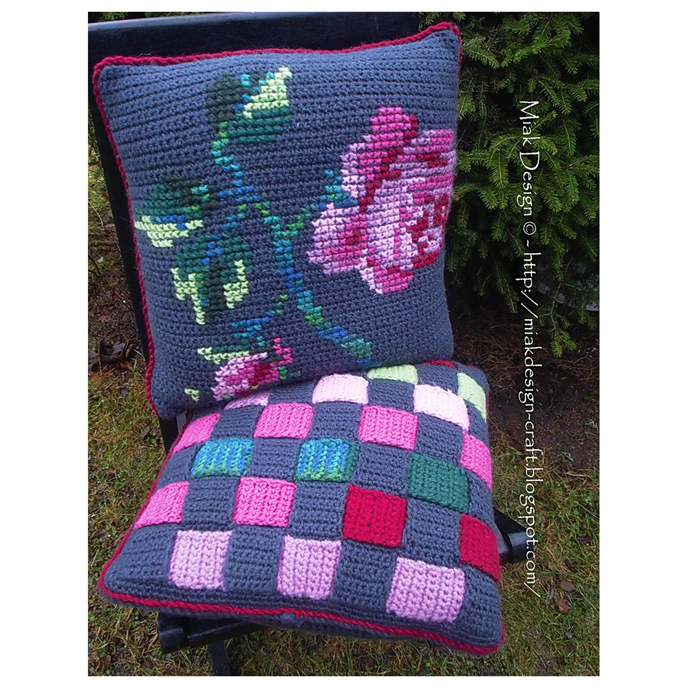 Crochet Cushion Covers With Rose Embroidery And Weaved Stripes - Pdf Pattern